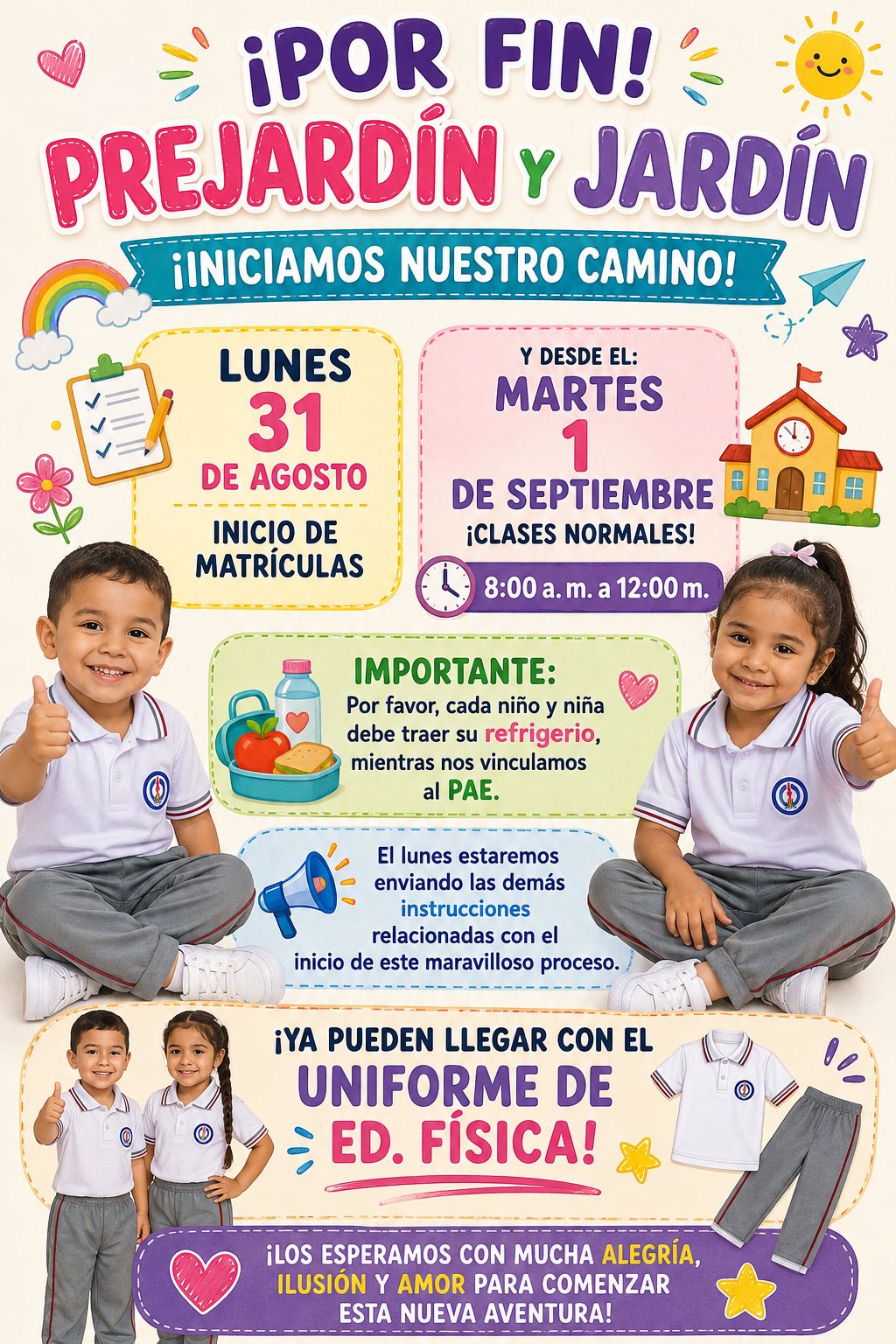 🎒🌈 ¡ABRIMOS MATRÍCULAS PARA PREJARDÍN Y JARDÍN! 🌈🎒